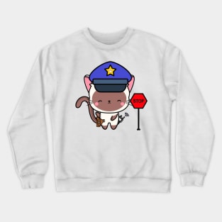 Funny White Cat Policeman Crewneck Sweatshirt